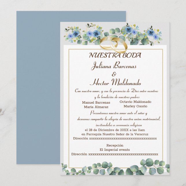 BLUTZYRAN BLAUE NUESTRA BODA EINLADUNG (Vorne/Hinten)