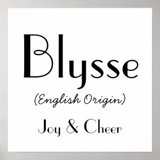 Blysse English Origin with Bedeutung in White Poster