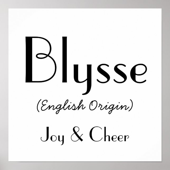 Blysse English Origin with Bedeutung in White Poster (Vorne)