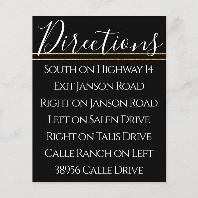 BM Bar Bat Mitzvah Elegante Gold Richtungskarte (Vorderseite)