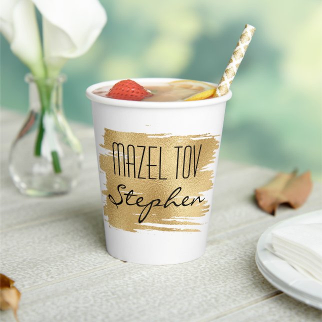 BM Bar Bat Mitzvah Paper Cup Gold und Black Pappbecher (In Situ)