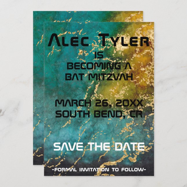 BM Bar Bat Mitzvah Space Save the Date (Vorne/Hinten)