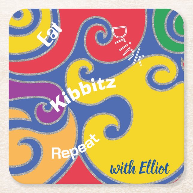 BM Bar oder Bat Mitzvah Farbige Wirbel Rechteckiger Pappuntersetzer (Vorderseite)