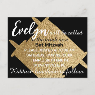 BM Bar or Bat Mitzvah Black N Gold Torah Postkarte