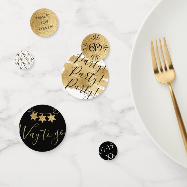 BM Bar or Bat Mitzvah Confetti Elegantes Gold Schw Konfetti (Gruppe)