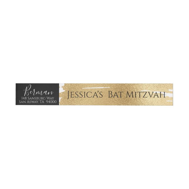 BM Bar or Bat Mitzvah Elegantes Gold & Black Rundum-Adressaufkleber (Person)