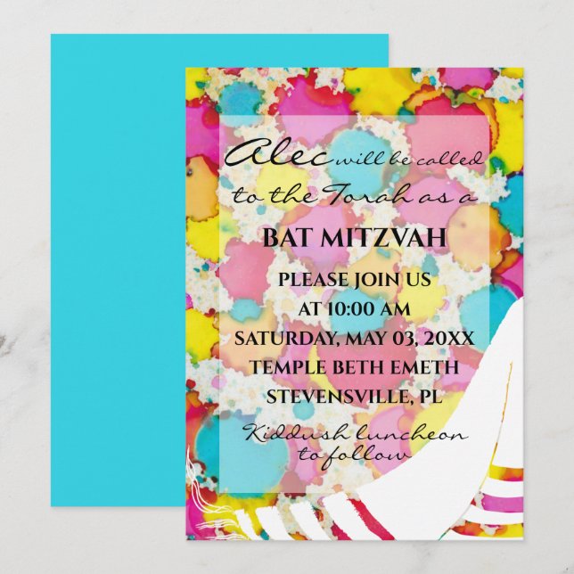 BM Bat Bar Mitzvah Confetti Tallit Einladung (Vorne/Hinten)