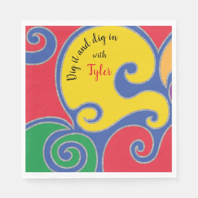 BM Bat oder Bar Mitzvah Napkin Glittery Wirbel Serviette (Vorderseite)