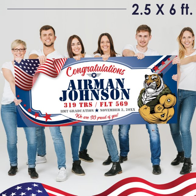 BMT Abschluss 319 TRS Tigers Militär der Luftwaffe Banner (2.5 x 6 ft Air Force BMT Basic Military Training Vinyl 
 Graduation Banner, 319 TRS Tigers Mascot)