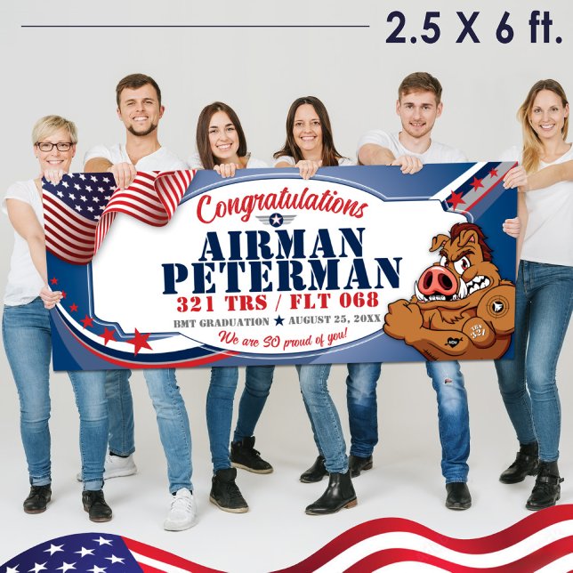 BMT Abschluss 321 TRS Warthogs Militär der Luftwaf Banner (2.5 x 6 ft Air Force BMT Basic Military Training Graduation Vinyl Banner, 321 TRS Warthogs Mascot)