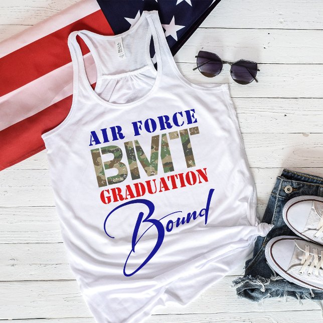 BMT-Abschluss für die Luftwaffe Tank Top (Women's white US Air Force BMT Graduation Bound flowy racerback tank, mom, wife, girlfriend, sister)