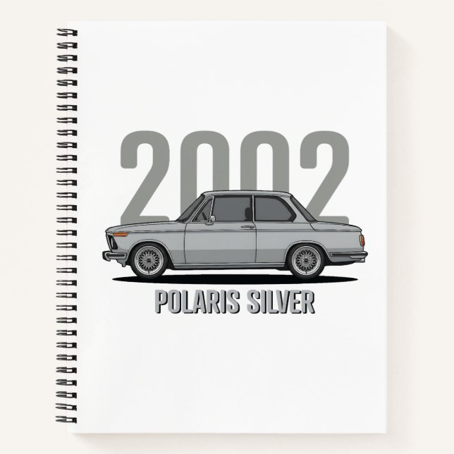 BMW 2002 Polaris Silber Klassiker Notizbuch (Vorderseite)