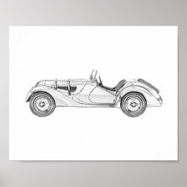 BMW 328 Roadster Black and White Pencil Art Poster