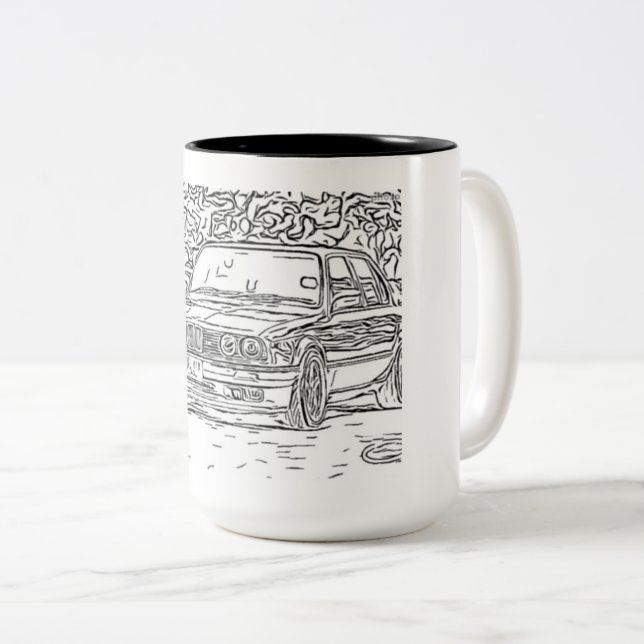 BMW E30 sketch 2 Zweifarbige Tasse (VorderseiteRechts)