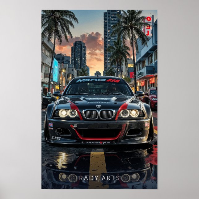 BMW M3 Front View City Stream Art Poster (Vorne)