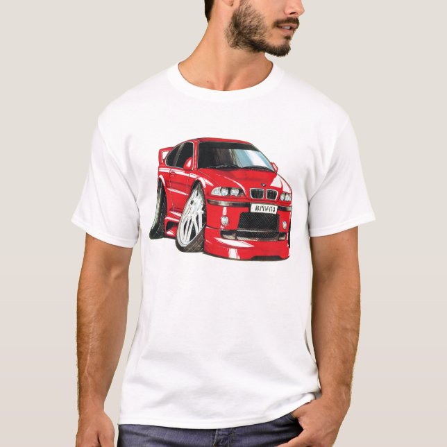 BMW M3 Rot E36 Fahrzeugkarikatur T-Shirt (Vorderseite)