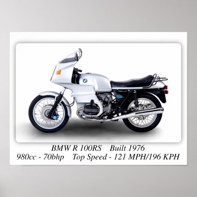 BMW R 100RS Motorrad - A3 Druckplakat Poster (Vorne)