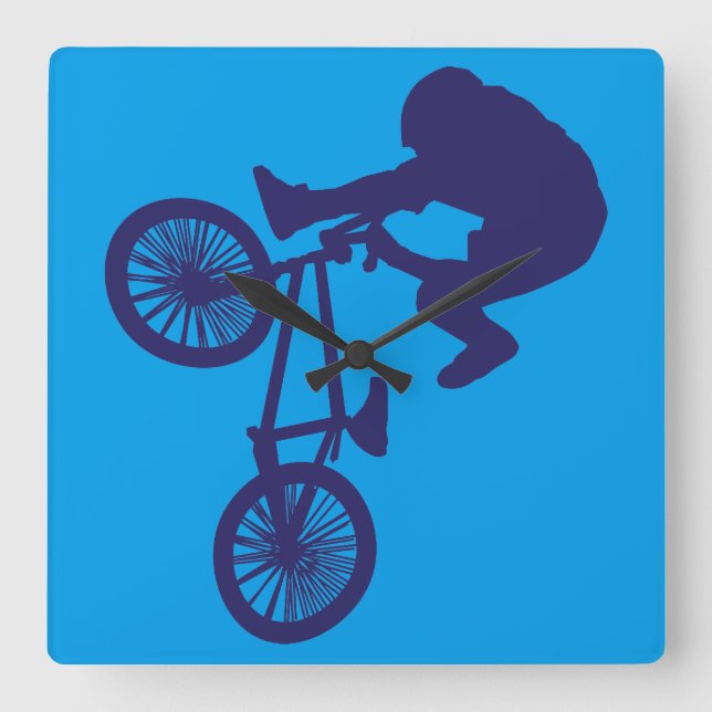 BMX-Biker Quadratische Wanduhr (Vorderseite)