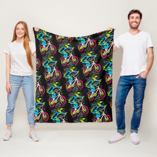 Bmx Fleece Blanket - Bmx Bike Graffiti
