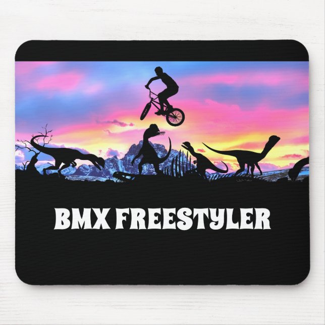 BMX Freestyler mit Dinosauriern Mousepad (Vorne)