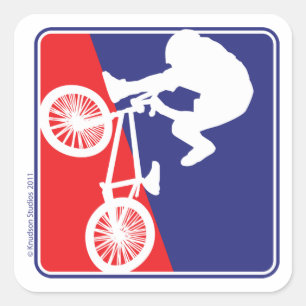 BMX Radfahrer-rotes weißes und blau Quadratischer Aufkleber