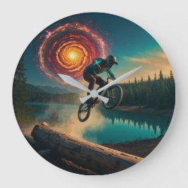 BMX Rider am Waldrand Große Wanduhr