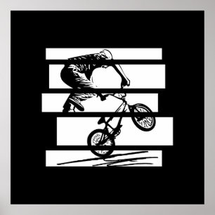 BMX Wheelie Silhouette Urban Lines Poster
