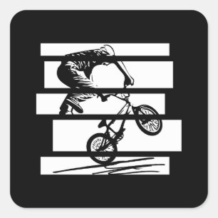 BMX Wheelie Silhouette Urban Lines Quadratischer Aufkleber