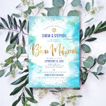 B'nai Mitzvah Gold Script Türkis Wasserfarbe Einladung<br><div class="desc">Seien Sie stolz, freuen Sie sich und präsentieren Sie diesen Meilenstein Ihres Lieblings-B’nai Mitzvahs! Versenden Sie diese atemberaubende, moderne, personalisierte Einladung für eine Veranstaltung, an die Sie sich erinnern können. Funkelnd Goldfolien-Kalligraphie-Drehbuch und Star of David, zusammen mit blauen Konfetti-Punkten, überlagern einen türkisfarbenen Hintergrund. Personalisieren Sie den benutzerdefinierten Text mit den...</div>