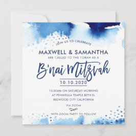 B'NAI MITZVAH INVITE handbuchstabiert blaues Aquar Einladung