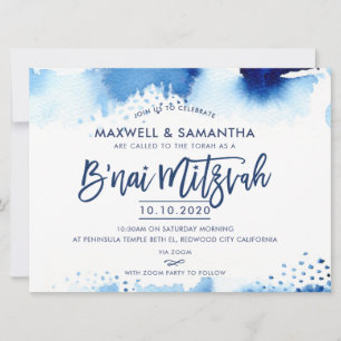 B'NAI MITZVAH INVITE von Hand Buchstaben blau Wass Einladung