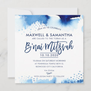 B'NAI MITZVAH INVITE von Hand Buchstaben blau Wass Einladung
