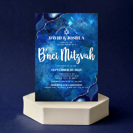 B'nei Mitzvah Modern Blue Agate Watercolor Script Einladung