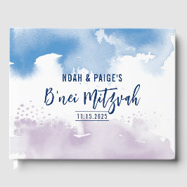 B'NEI MITZVAH Moderne trendige lila Aquarellfarbe Gästebuch