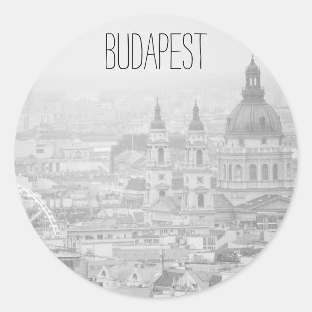 BnW Budapester Landschaft Klassischer Rundaufklebe Runder Aufkleber (Vorderseite)