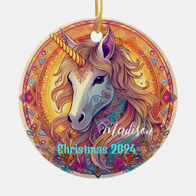 Bo Ho Unicorn Personalisiertes Weihnachtsgeschenk Keramik Ornament (Vorne)