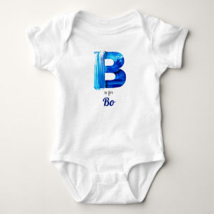 Bo Name Reveal Letter B Boy Blue Paint Newborn Baby Strampler