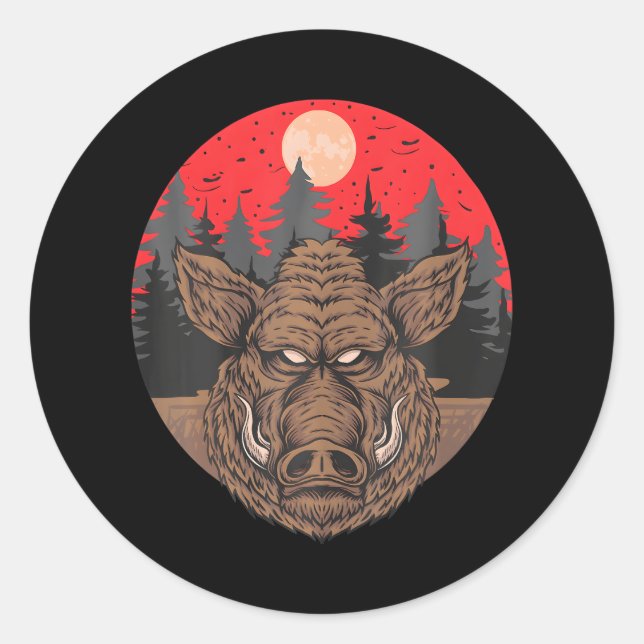 Boar Fullmoon Lover Season Animal Wildlife Runder Aufkleber (Vorderseite)