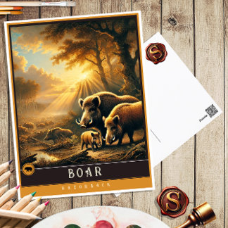 Boar | Niedliche Vintage Tierpostkarte Postkarte