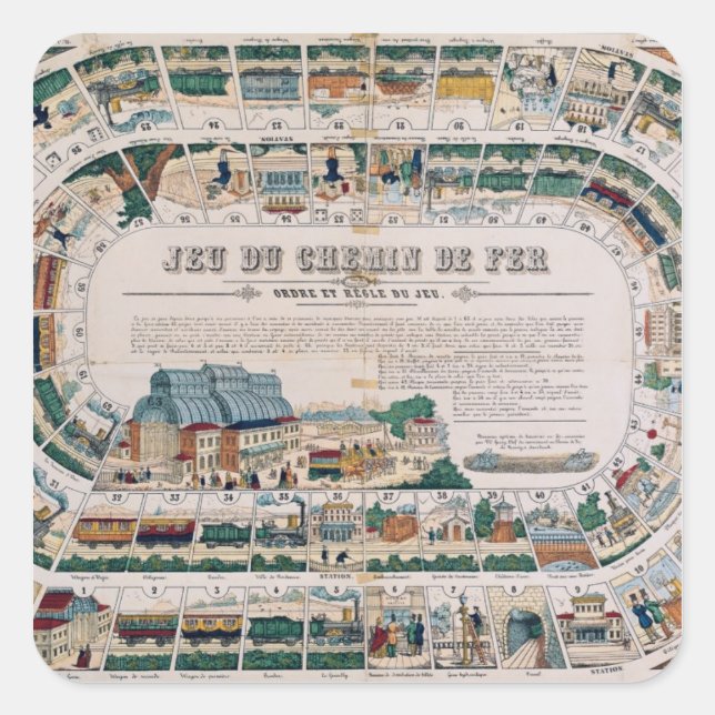 Board für ein Eisenbahnspiel, 1850 Quadratischer Aufkleber (Vorderseite)