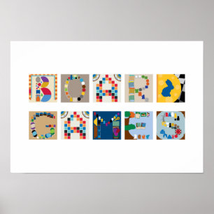 "Board Games" Board Game Alphabet Poster