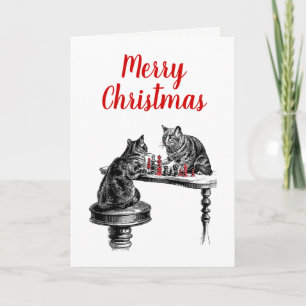 Board Games Two Cats playing Chess Match Red Feiertagskarte