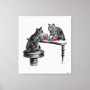 Board Games Two Cats spielen Schach Match Red Leinwanddruck