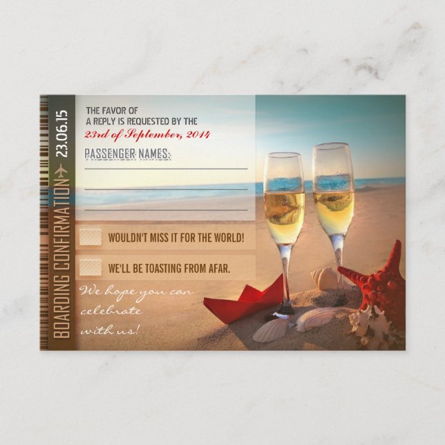 Boarding Bestätigung Hochzeit RSVP Karten - Eintri (Vorderseite)