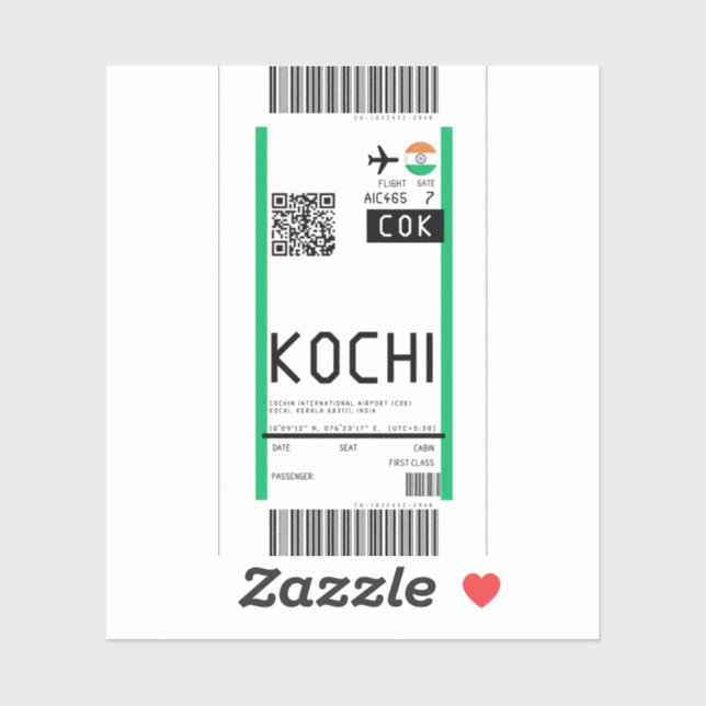 Boarding nach Kochi Kerala (COK) Aufkleber (Blatt)