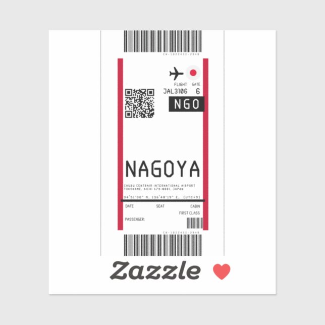 Boarding nach Nagoya Japan (NRO) Aufkleber (Blatt)