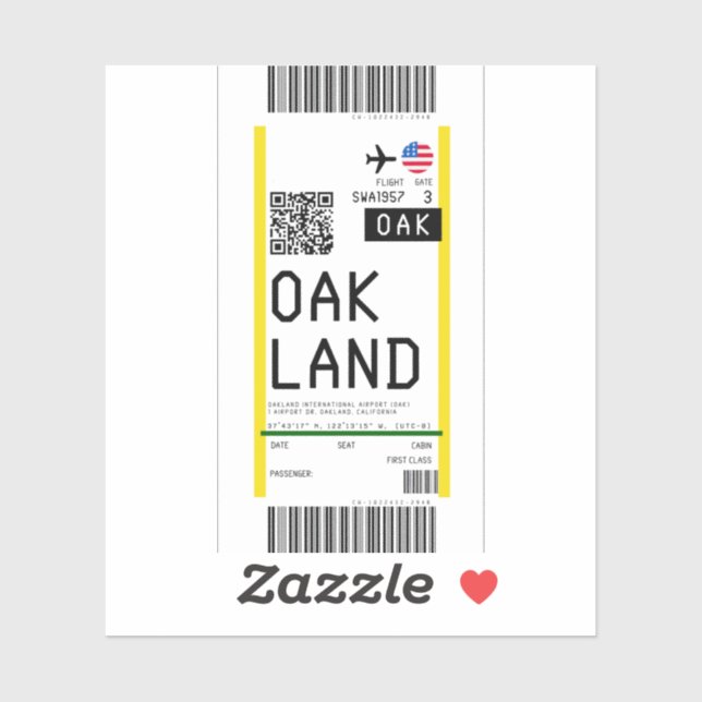 Boarding nach Oakland (OAK) Aufkleber (Blatt)