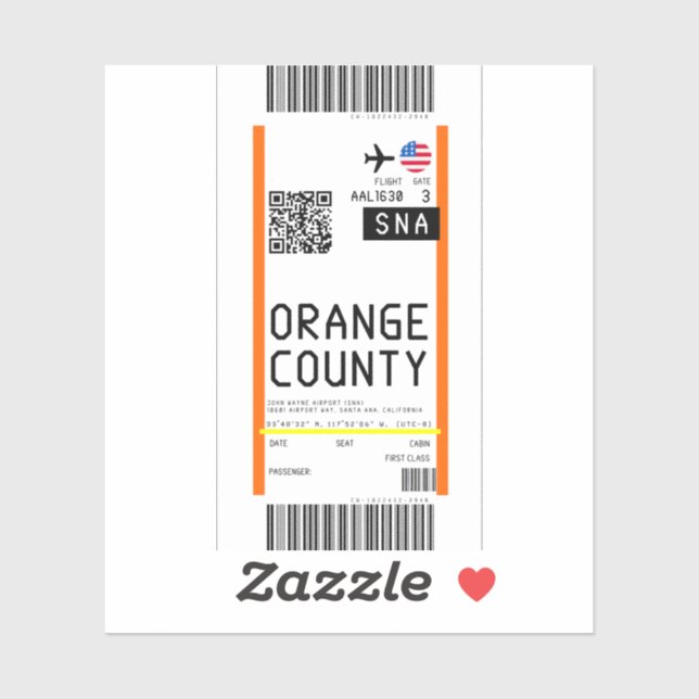 Boarding nach Santa Ana (SNA) Aufkleber (Blatt)