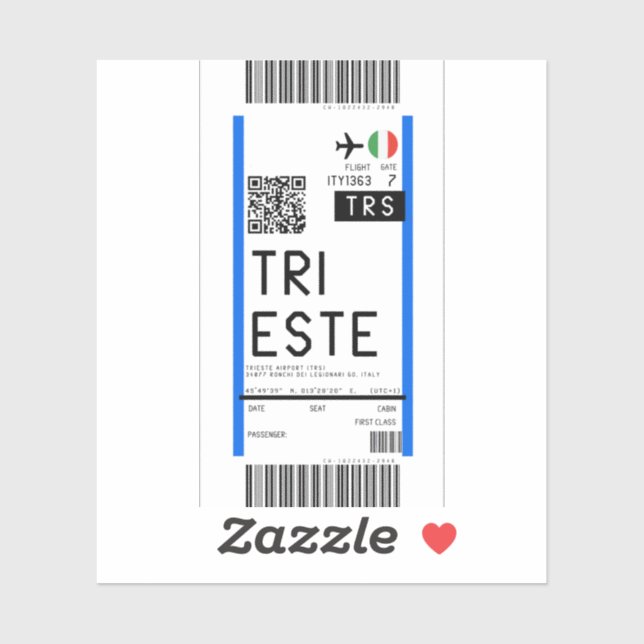 Boarding nach Triest (TRS) Aufkleber (Blatt)