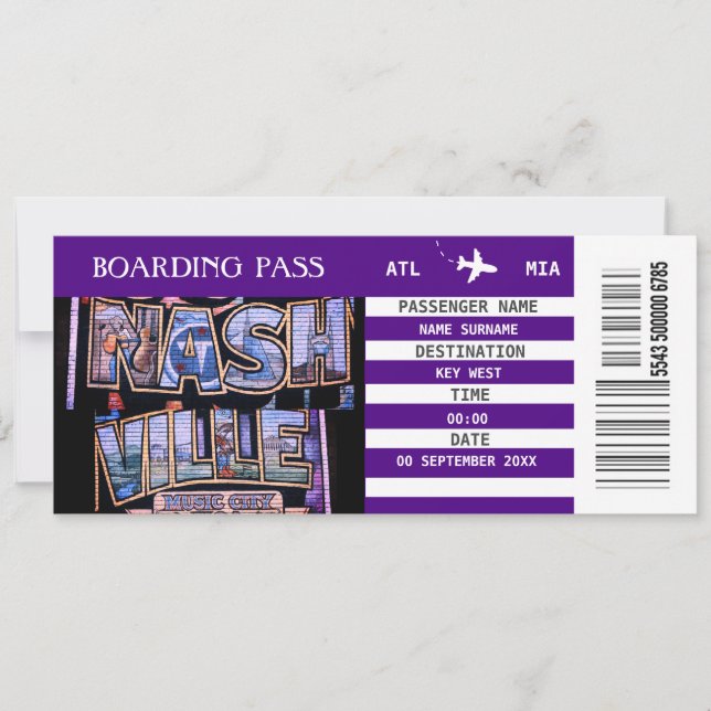 Boarding Nashville Pass Reisende Indigo Einladung (Vorderseite)